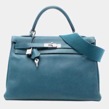 Pre Owned Hermes Blue Clemence Kelly II Retourne 35