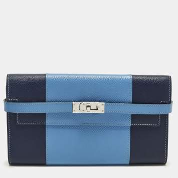 مملوكة مسبقًا Hermes Kelly Flag Bleu Paradis/Bleu Saphir Epsom Leather Continental Wallet