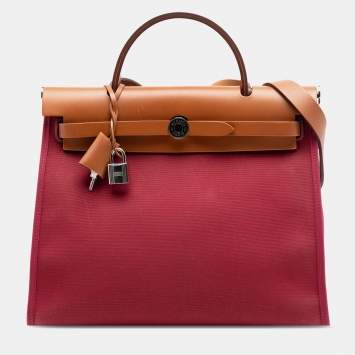 Pre Owned Hermes Brown Pink Toile Herbag Zip 31