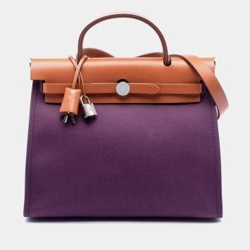 مملوكة مسبقًا Hermes Brown Purple Toile Herbag Zip 31