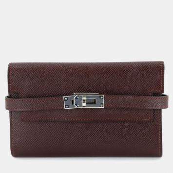 مملوكة مسبقًا Hermes Hermes Kelly Wallet Medium Tri-Fold Epson Bordeaux