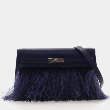 Pre Owned Hermes Bleu Sapphir Chevre Chamkila Foile Kelly Elan