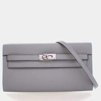 مملوكة مسبقًا محفظة هيرمس كيلي تو جو جلد أبسوم أزرق جليدي