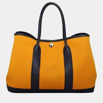 Pre Owned Hermes Jaune d'Or/Bleu Outremer/Bleu Indigo Garden Party 30 Canvas Bag