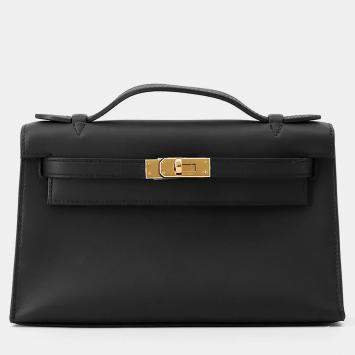 مملوكة مسبقًا Hermes Pochettekelly Black Swift Leather
