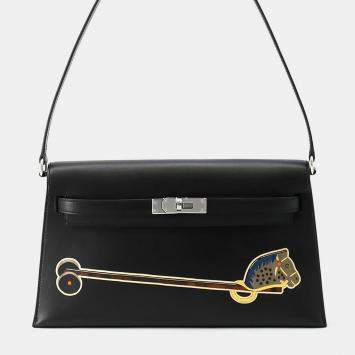 Pre Owned Hermes Kelly Elan Cheval Du Bois Black Tadelakt Leather
