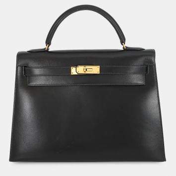 مملوكة مسبقًا حقيبة هيرميس كيلي سوليير 32 جلد بوكس أسود