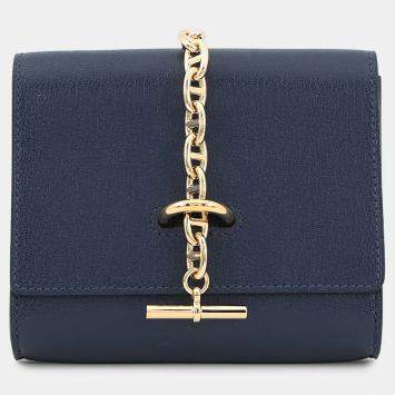 Pre Owned Hermes Chaine D'Ancre Compact Blue Saphir Chevre Myzore Goatskin