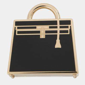 Pre Owned Hermes Curiosite Kelly Lacu Black/Gold Metal