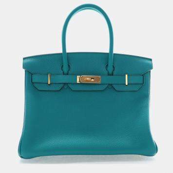 Pre Owned Hermes Birkin 30 Vert Verone Togo Calfskin Leather Top Handle Bag