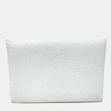 Pre Owned Hermes White Leather Calvi Card Holder (U)