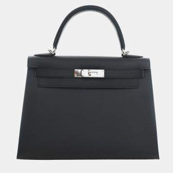 Pre Owned  Hermes Kelly II Sellier 28 Black Sombrero Leather Top Handle Bag