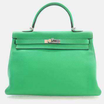 Pre Owned Hermes Kelly 35 Bambou Togo Calfskin Leather Top Handle Bag