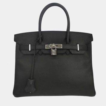 مملوكة مسبقًا Hermes Birkin 35 Noir Black Epsom Leather Palladium Hardware Top Handle Bag