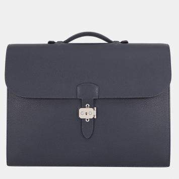 Pre Owned Hermes Sac Adepesh 41 Blue Nuit Togo Calfskin Leather Briefcase Bag