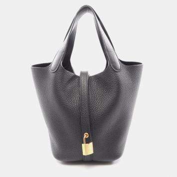 Pre Owned Hermes Picotin Lock 18 Black Leather Handbag