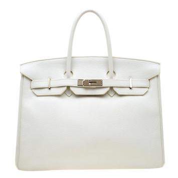 Pre Owned Hermes White Togo Leather Palladium Hardware Birkin 35 Bag