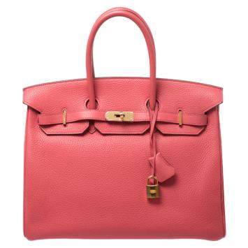 Pre Owned Hermes Bougainvillier Clemence Leather Gold Hardware Birkin 35 Bag