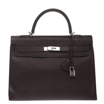 Pre Owned Hermes Cacao Togo Leather Palladium Hardware Kelly Sellier 35 Bag