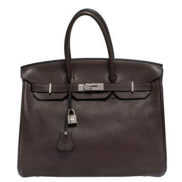 Pre Owned Hermes Cacao Vache Liegee Leather Palladium Hardware Birkin 35 Bag