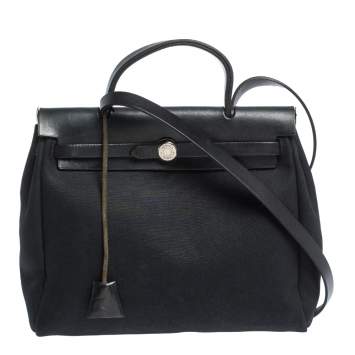 Pre Owned Hermes Black Canvas and Leather 2 in 1 Herbag 31