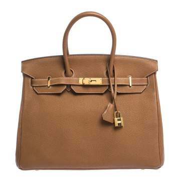Pre Owned Hermes Gold Togo Leather Gold Hardware Birkin 35 Bag