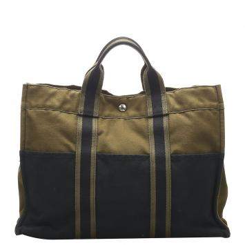 Pre Owned Hermes Black/Brown Canvas Fourre Tout MM Bag