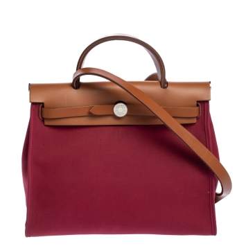Pre Owned Hermes Red Canvas and Leather Herbag Zip 31 Bag