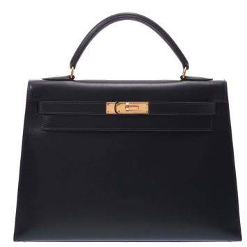 مملوكة مسبقًا Hermes Navy Blue Leather Kelly Retourne 32 Box Bag