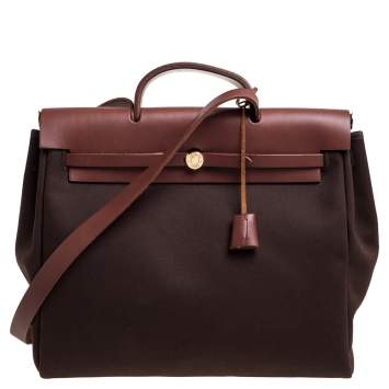 مملوكة مسبقًا Hermes Cacao/Natural Canvas and Leather Herbag Zip 39 Bag