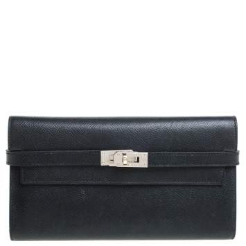 Pre Owned Hermes Black Epsom Leather Kelly Wallet