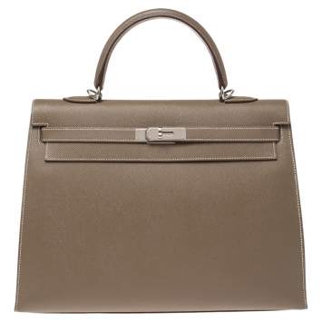 مملوكة مسبقًا Hermes Etoupe Epsom Leather Palladium Hardware Kelly Sellier 35 Bag