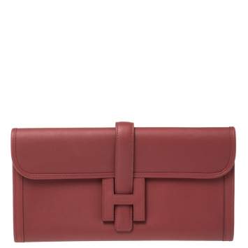 Pre Owned Hermes Rouge Grenat Swift Leather Elan 29 Jige Clutch