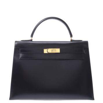 مملوكة مسبقًا Hermes Black Box Leather Kelly Sellier 32 Bag