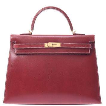 مملوكة مسبقًا Hermes Burgundy Leather Kelly 35 bag