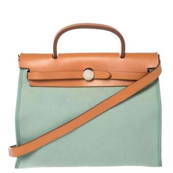Pre Owned Hermes Barenia/Ciel Canvas And Leather Herbag Zip 31 Bag