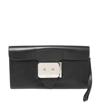 Pre Owned Hermes Black Leather Palladium Hardware Goodlock Clutch