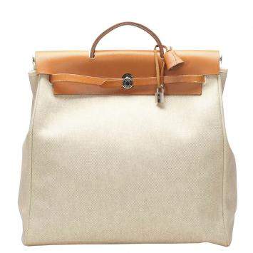 Pre Owned Hermes Cream/Brown Toile Canvas Herbag GM Bag