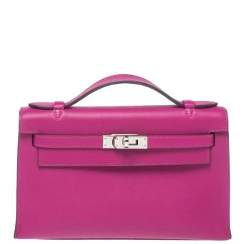 Pre Owned Hermès Cyclamen Swift Leather Palladium Hardware Kelly Pochette