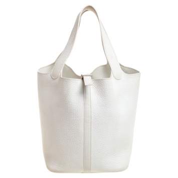 Pre Owned Hermes White Togo Leather Picotin MM Bag