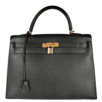 Pre Owned Hermes Black Epsom Leather Gold Hardware Kelly Sellier 35 Bag