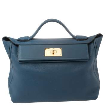 Pre Owned Hermes Deep Blue Togo Leather Gold Hardware 24/24 29 Bag