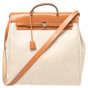 Pre Owned Hermes Natural/Toile Canvas and Leather Herbag 2 in 1 39 Bag