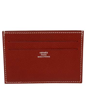 Pre Owned Hermés Brique/Vert Foncé Epson Leather Citizen Twill Card Holder