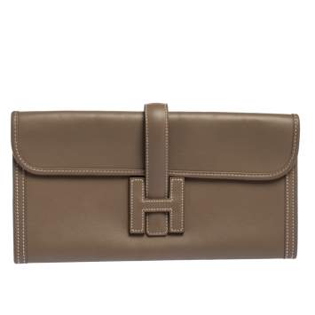 Pre Owned Hermes Etoupe Swift Leather Elan Jige 29 Clutch