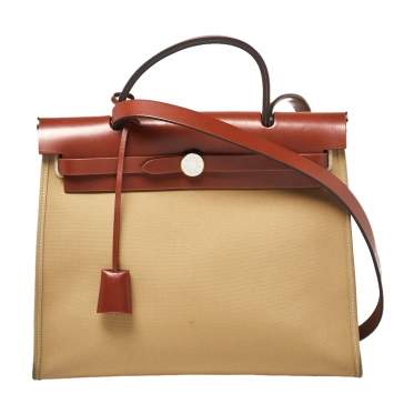 مملوكة مسبقًا Hermes Toile Trench Vache Hunter Leather Herbag Zip 31 Bag
