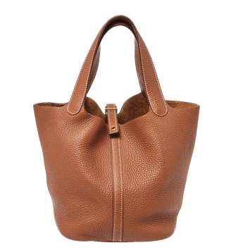 Pre Owned Hermes Gold Clemence Leather Gold Hardware Picotin Lock 22 Bag