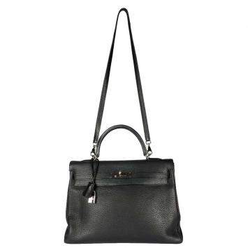 Pre Owned Hermes Black Clemence Leather Kelly Retourne 35 Bag