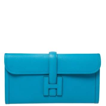 Pre Owned Hermés Bleu Zanzibar Chevre Leather Elan Jige 29 Clutch