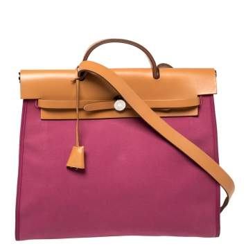 Pre Owned Hermes Tosca/Natural Canvas and Leather Herbag Zip 39 Bag